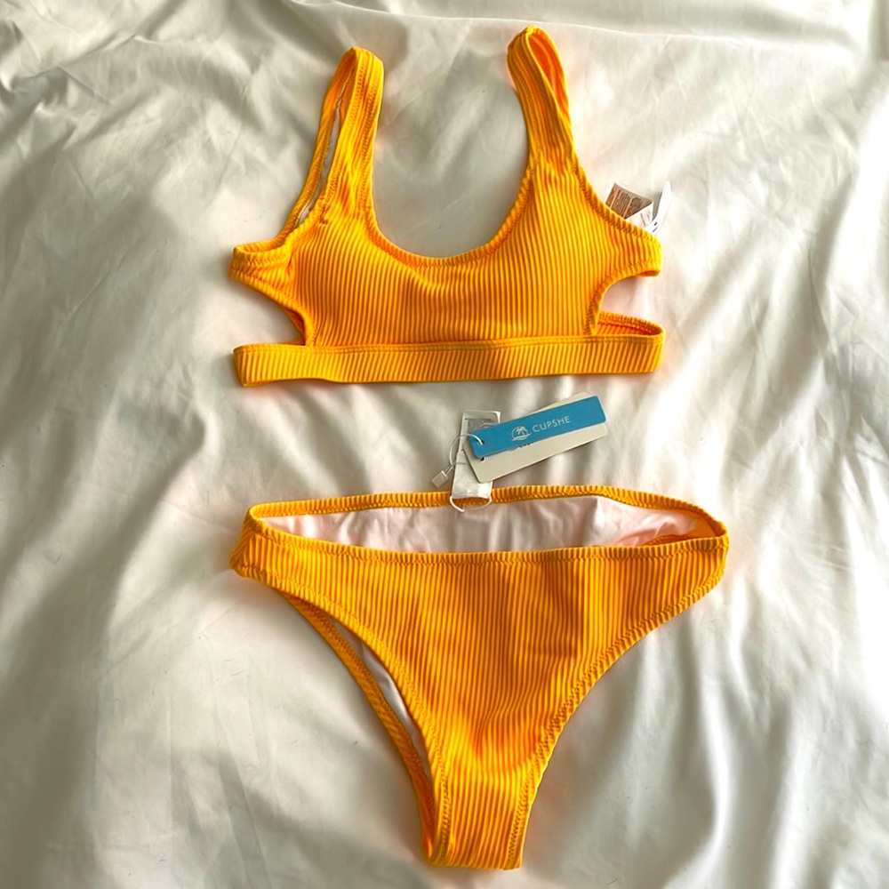 Bikini Swimsuit Cutout Low Waist Two Piece Bathing Suit Yellow NWT